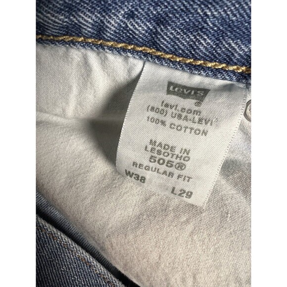Levis 505 Mens Jeans 38X29 Regular Fit Straight Leg Blue Denim Classic - Picture 4 of 8